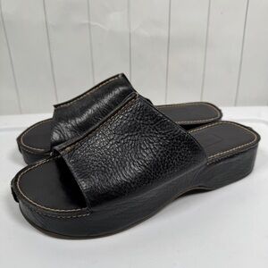 Cole Haan Chunky Platform Slip On Sandals Black Leather Thick Stitch Women’s 11B